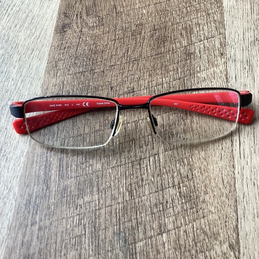 Nike Men's Eyeglasses 8160 012 Black/Red Half Rim Frames Only 140 Glasses Sporty